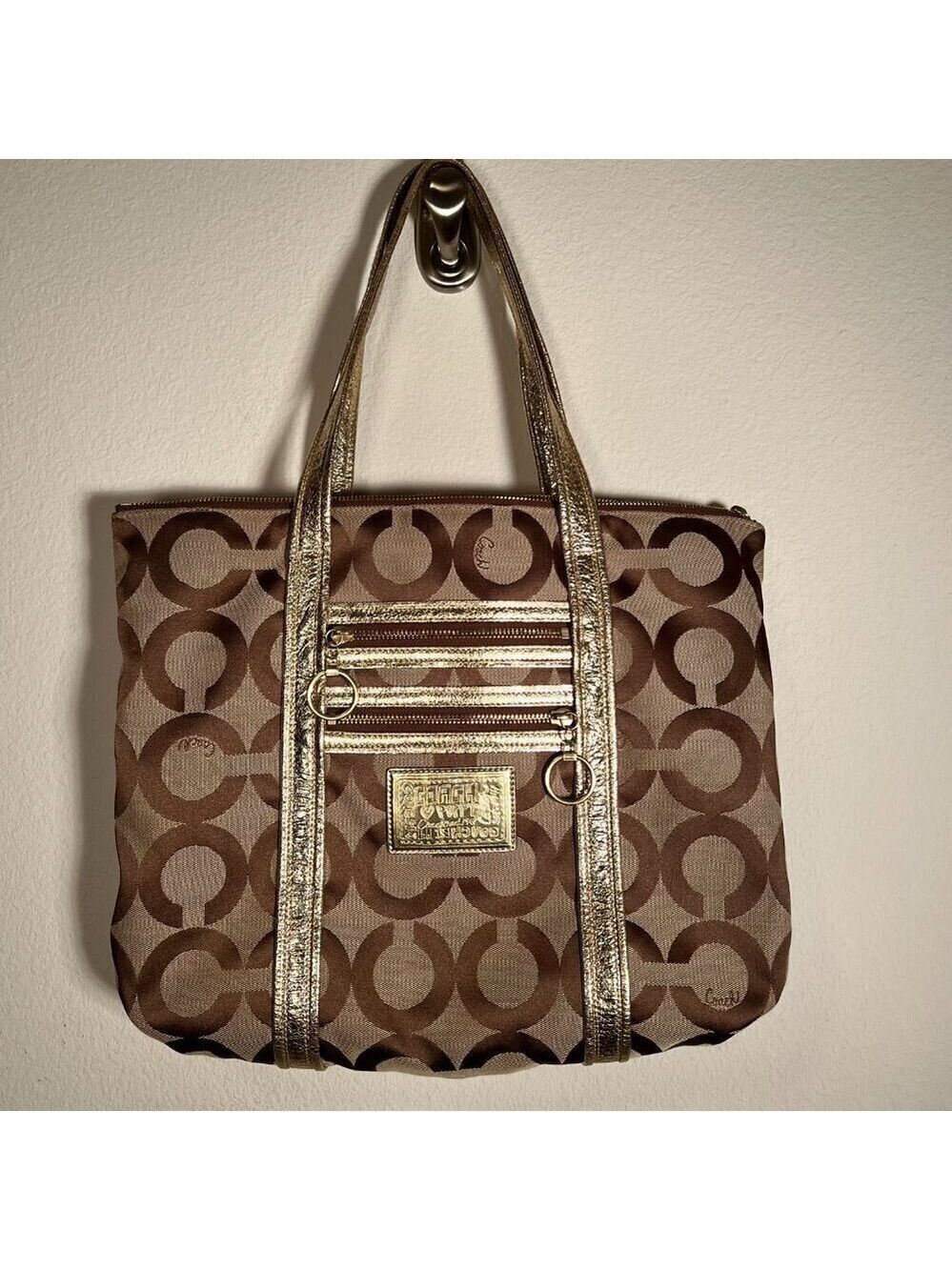 Coach Poppy Tote Large Gold Khaki - Picture 13 of 15